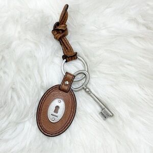 Fossil leather keychain logo metal key charm